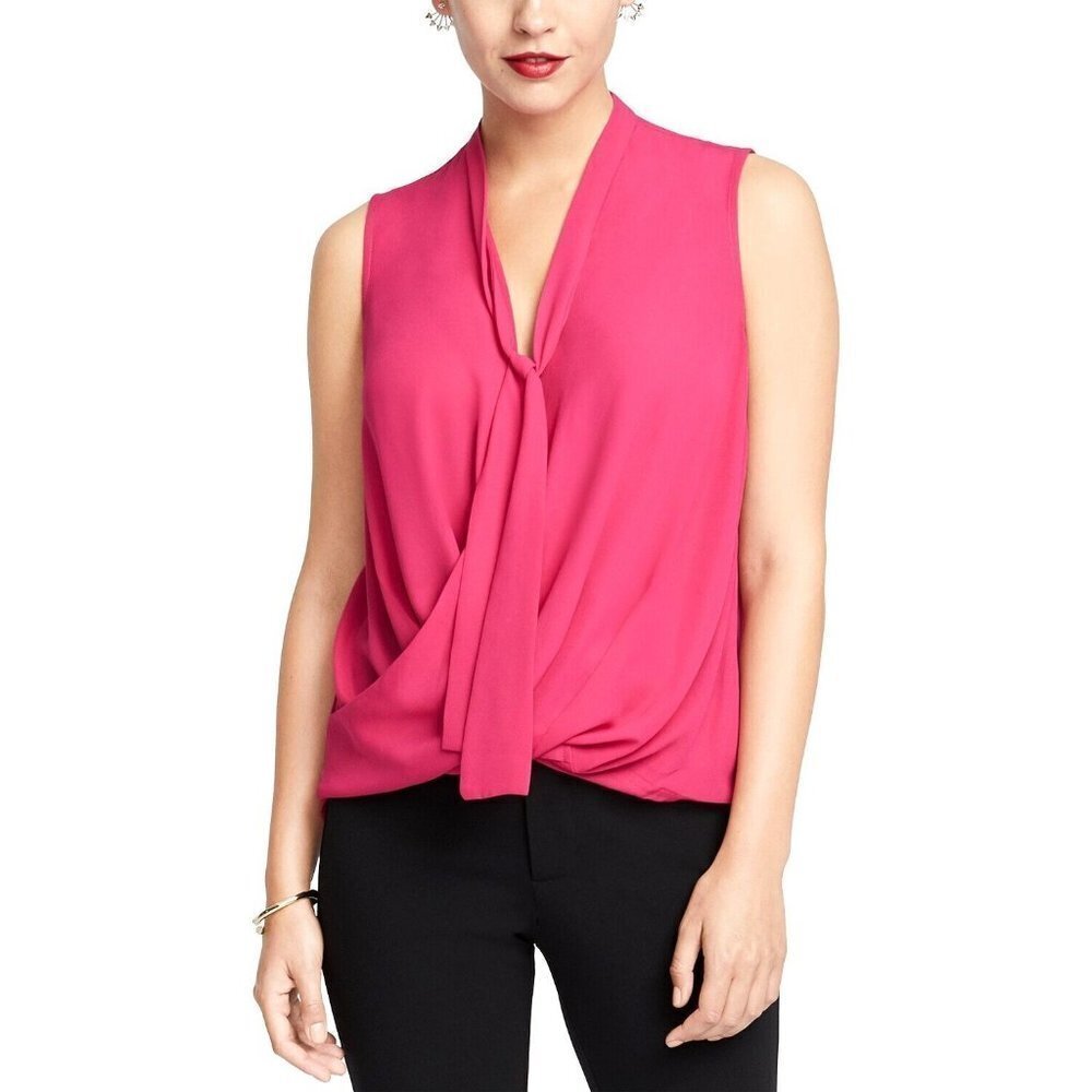 NWT RACHEL Rachel Roy Beckett Solid Tie-Neck Blouse Pink Size Large - Picture 1 of 6